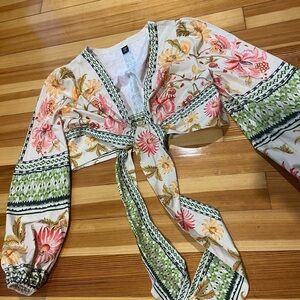 SHEIN Multicolor Floral Wrap Blouse